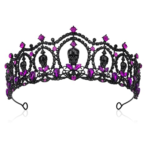 Skull Tiara Crown for Women, Gothic Crystal Headband for Halloween - skull headband