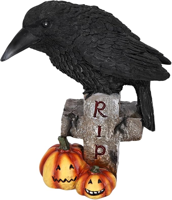 Halloween Black Raven Cross Pumpkin Resin Figurine Statue Holiday Decor - skull figurine