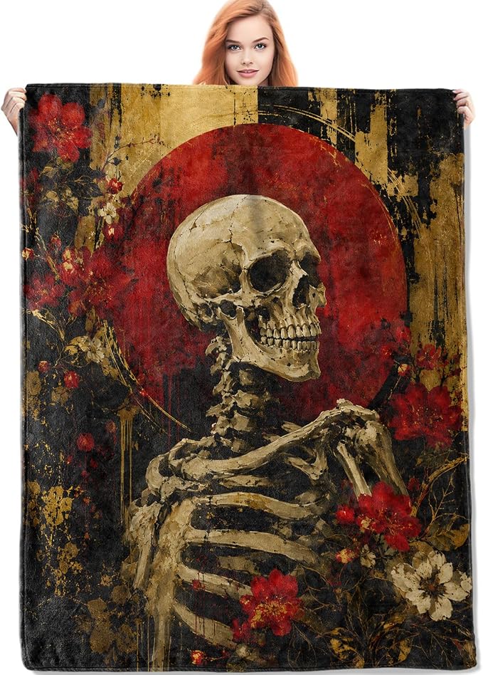 Gothic Skeleton Blanket Gifts for Women Kids - skull blanket