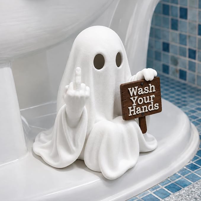 2PCS Middle Finger Ghost Toilet Bolt Covers Decorative, Halloween Cute Toilet Screw Cover Caps, Toilet Caps for Bottom of Toilet for Bathroom Decor, Easy to Install (Fluorescent Version) - skull toilet paper