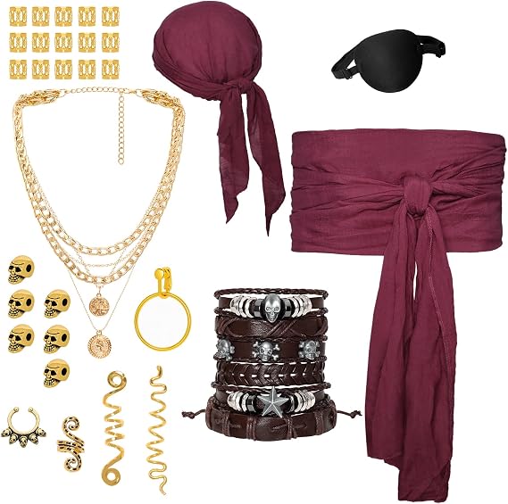 31Pcs Pirate Costume Accessories for Women Halloween Pirate Costume - skull wallet