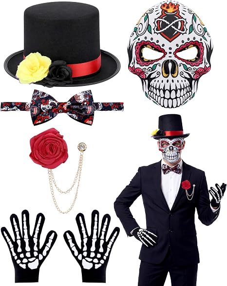 Day of the Dead Costume Accessories with Skull Eye Mask Lace Choker for Halloween Women Men Couple Cosplay - sugar skull costume