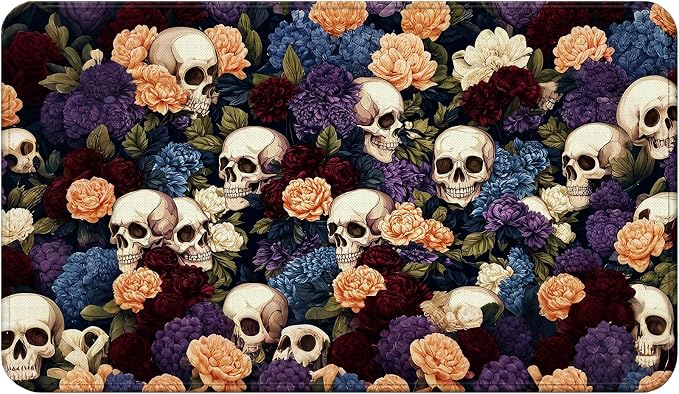 Floral Gothic Skull Door Mat 17x30in - skull door mat