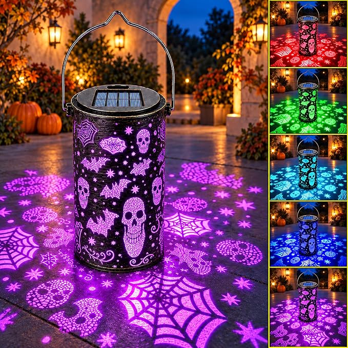 Halloween Skull Lantern, Color Changing Solar Lanterns Outdoor Waterproof - skull lamp