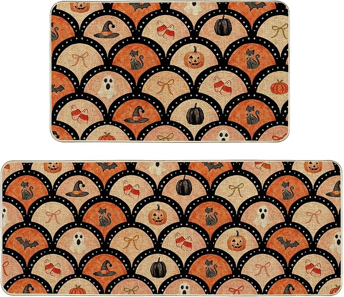 Halloween Cats Cute Kitchen Mats Boo Ghost Low Profile Kitchen Rug - skull floor mat