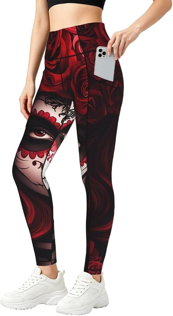 Augenstern Women's Mexico-Women-Sugar-Skull Yoga Pants Workout Legging - skull leggings