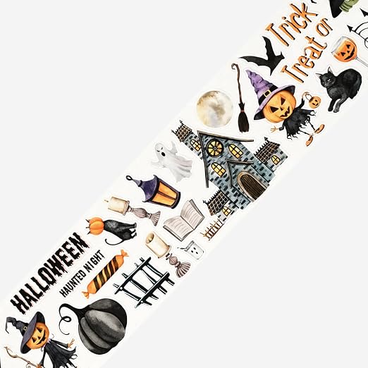 WT Pre-Cut Haunted Night Wide PET Tape, Halloween Designs, 65mm x 5m - skull sticker
