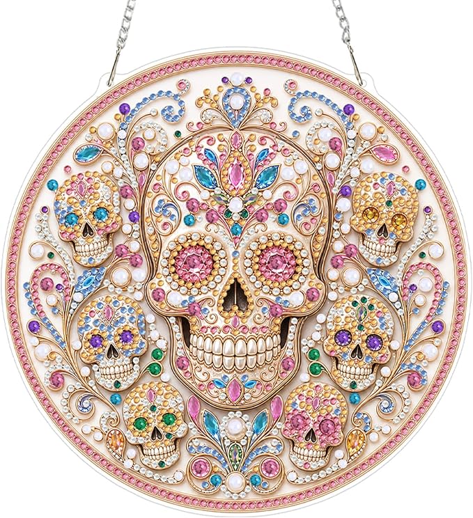 Skull Diamond Art Hanging Kit for Adults, 7.87 x 7.87 Inch - skull painting