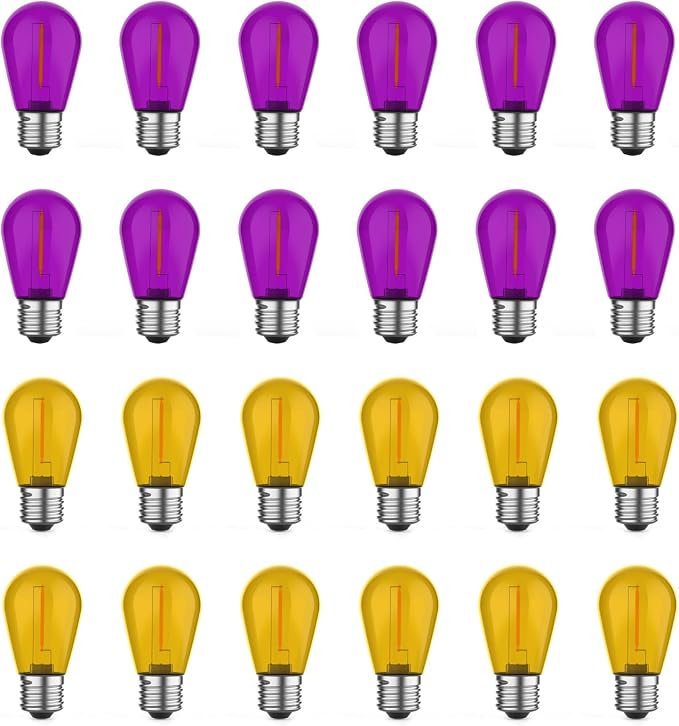 GvvooHome 24 Pack S14 Orange and Purple Light Bulbs for String Lights - string light