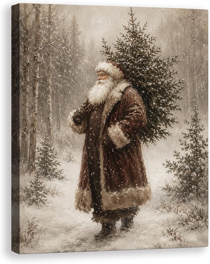FISWAFY Vintage Christmas Santa Claus Wall Art Decor, 11x14 Inch - skull wall art