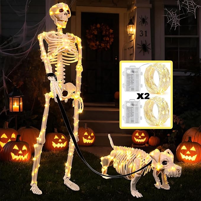 Lighted Human & Dog Skeleton Halloween Decorations Outdoor/Indoor - skeleton