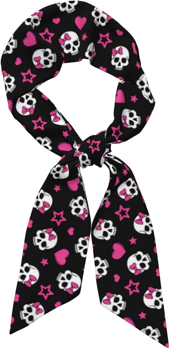 Silk Head Scarf Hair Neck Satin Scarves for Women - skull wallet