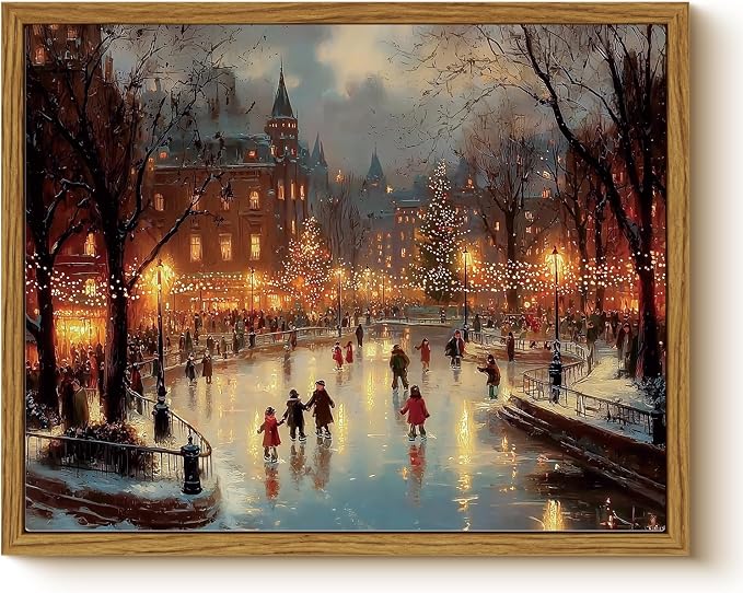 WHASAYART Vintage Christmas Wall Art 8x10 Framed Canvas Print - skull wall art