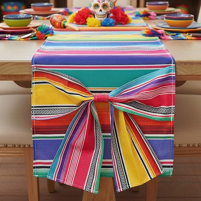 Mexican Table Runner with Bowknot Dia De Los Muertos Day of The Dead Table Decoration for Holiday Party Kitchen Dining Indoor Tabletop Decor 13×72 Inch