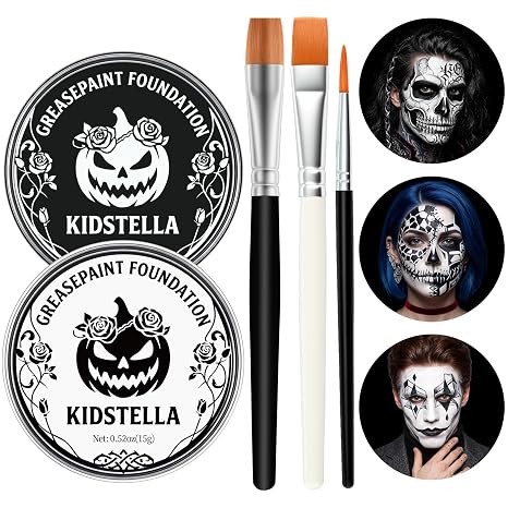 Black White Face Body Paint, Oil Based Halloween Makeup Set with Brushes - sugar skull costume