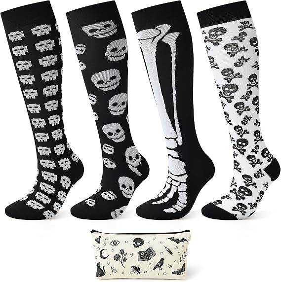 Jeasona Compression Socks for Women Men Halloween Socks Gifts 15-20 mmHg - sugar skull costume
