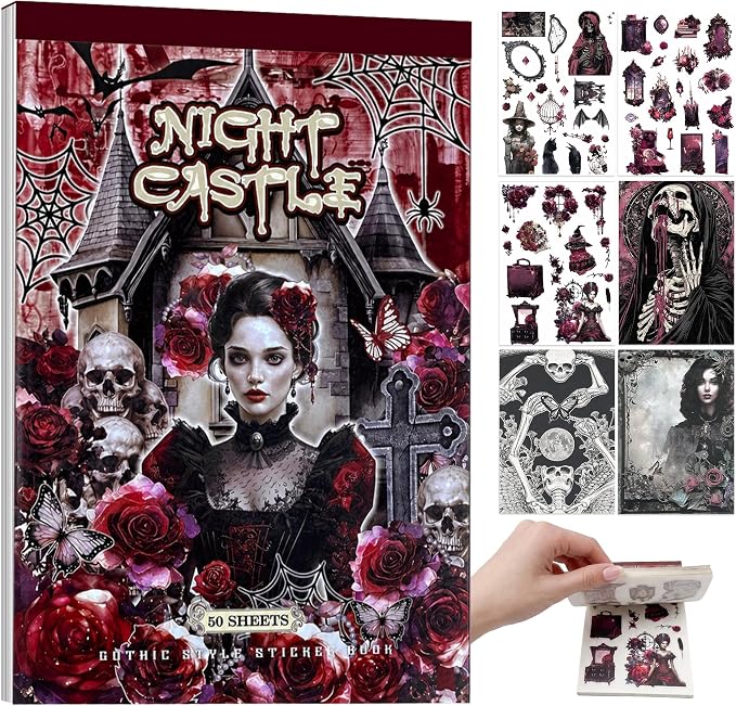 Halloween Stickers Gothic Sticker Book for Adults, Goth Scrapbook Paper - skull sticker