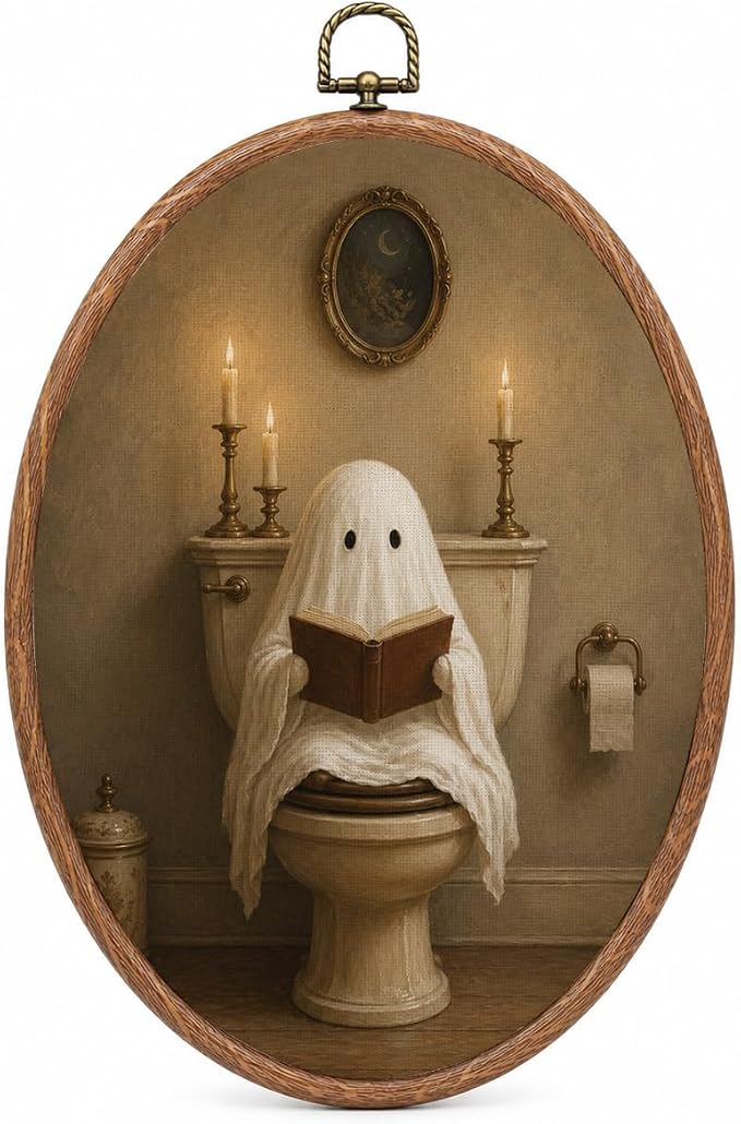 Shescrzionu Funny Ghost Bathroom Wall Decor, Vintage Halloween Toilet Art - skull toilet paper