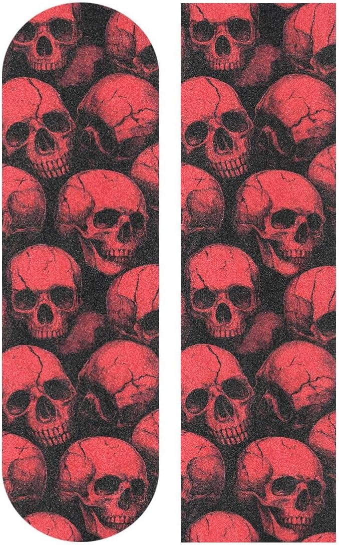 SUABO Red Skull Pattern Skateboard Grip Tape Scooter Griptape Deck Sandpaper Longboard Sheet Sticker 9" x 33" - skull sticker