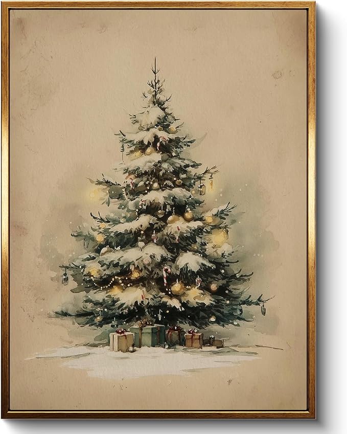 InSimSea Vintage Framed Christmas Tree Canvas Wall Art 12x16 Inch - skull wall art