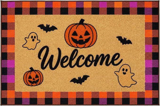 2PCS Halloween Door Mat Outdoor, Cute Halloween Welcome Mat for Front Door