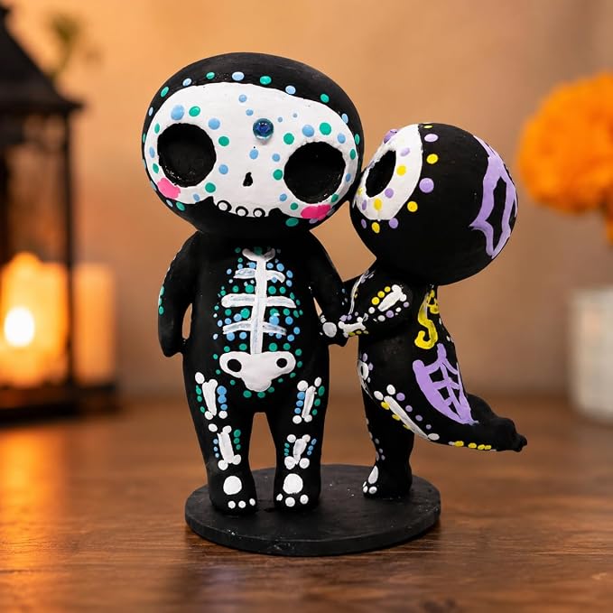 Sugar Skull Couple Figurine, Day of the Dead Table Decor (C) - skull figurine