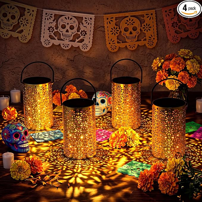4 Pcs Day of The Dead Marigold Flower Night Light, Gold