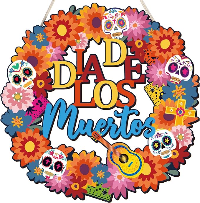 COCHIE Día De Los Muertos Sugar Skulls Door Decorations Welcome Sign