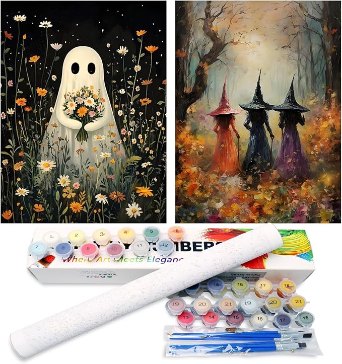 hkejoi Halloween Paint by Numbers Kit for Adults, 12x16 in - skull painting