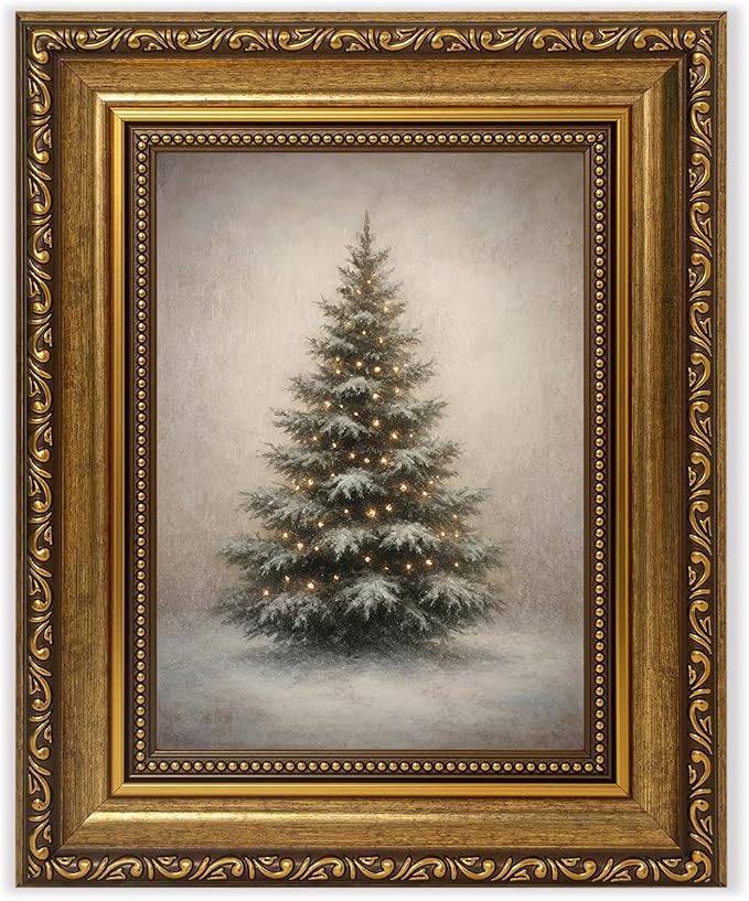 YBNBQG Christmas Tree Vintage Winter Snowy Framed Canvas Wall Art 8x10 in - skull wall art