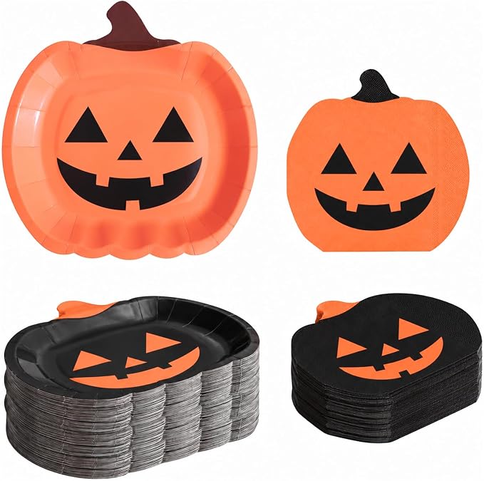 48PCS Halloween Plates and Napkins Set - Halloween Party Supplies - skull plate