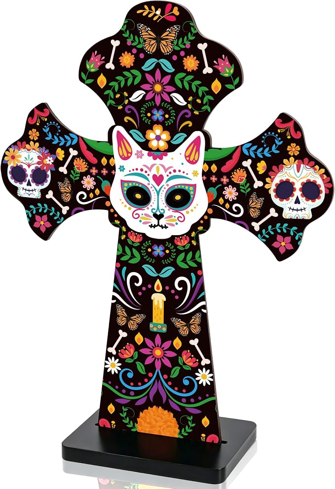 Dia De Los Muertos Decorations, Day of the Dead Altar Ofrenda Wooden Cross - skull wall art