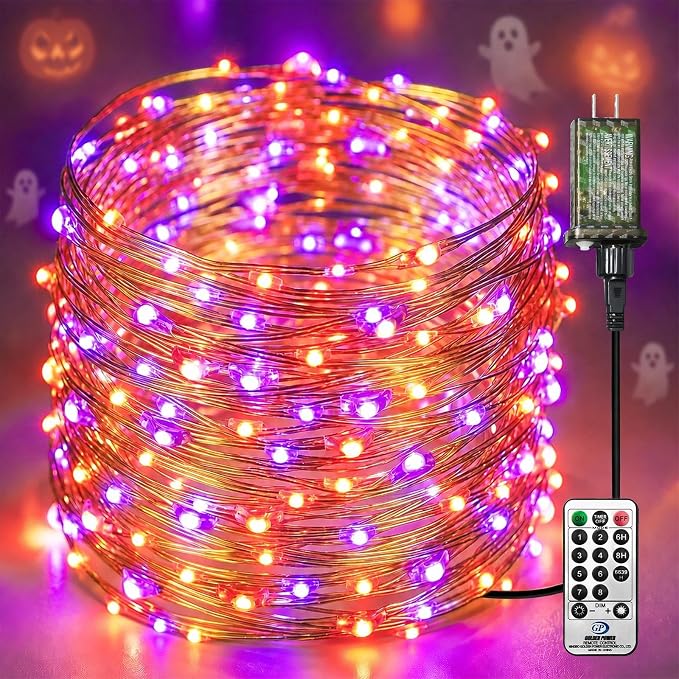 Halloween Fairy Light, Orange&Purple Plug in String Lights - string light