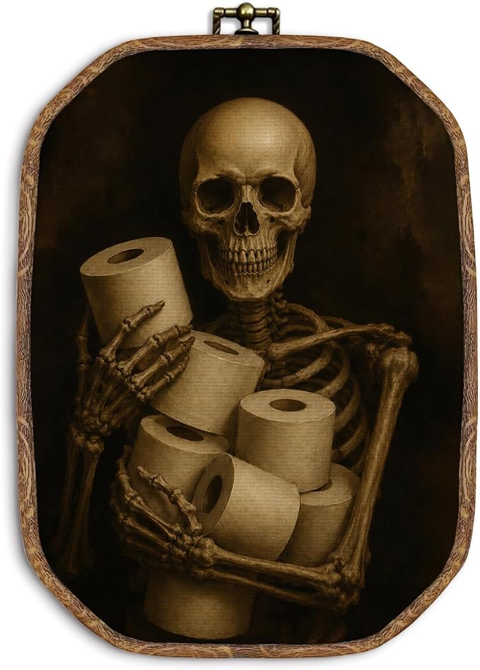 ZIKZAUDOU Vintage Gothic Skeleton Octagon Canvas Wall Art Decor, 10.2x7Inch - skull wall art