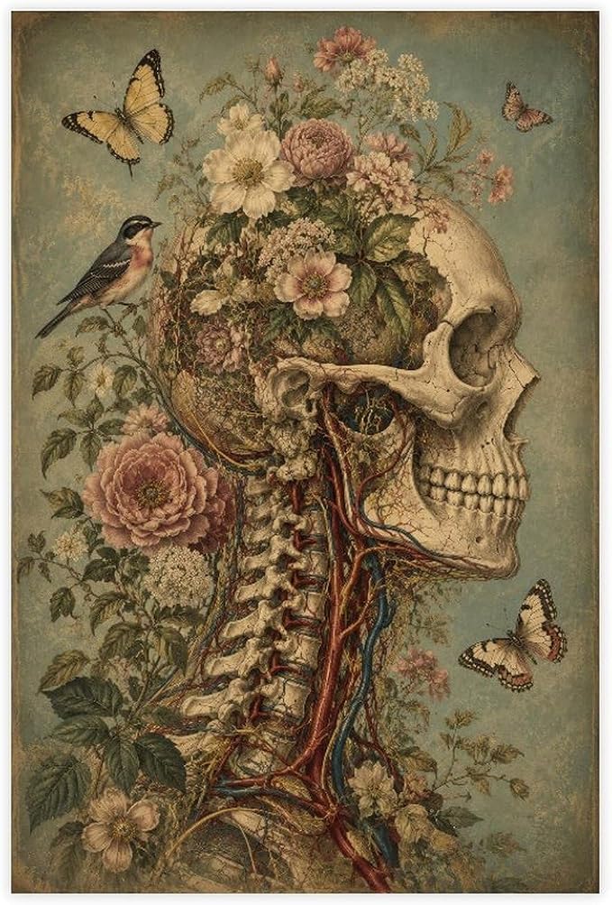 Vintage Skull Anatomy Wall Art Poster, Botanical Medical Print