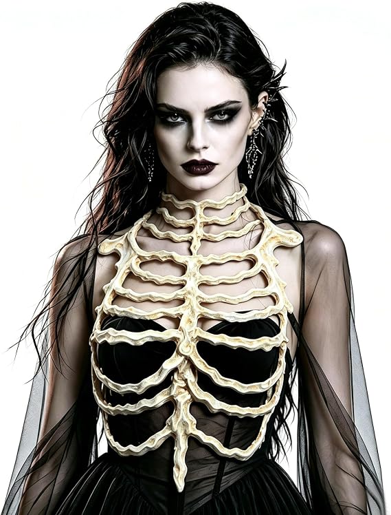 Gothic Skeleton Rib Cage Harness with Adjustable Chain for Halloween Costume, Gothic Outfit and Cosplay Accessory - skeleton