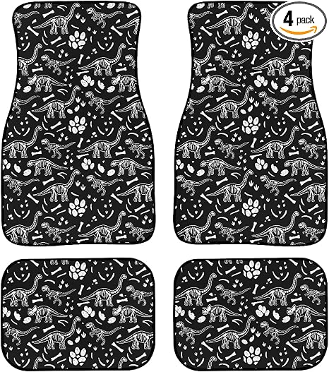 Funny Dinosaur Skeleton Non Slip Car Floor Mats Full Set of 4 - skull floor mat
