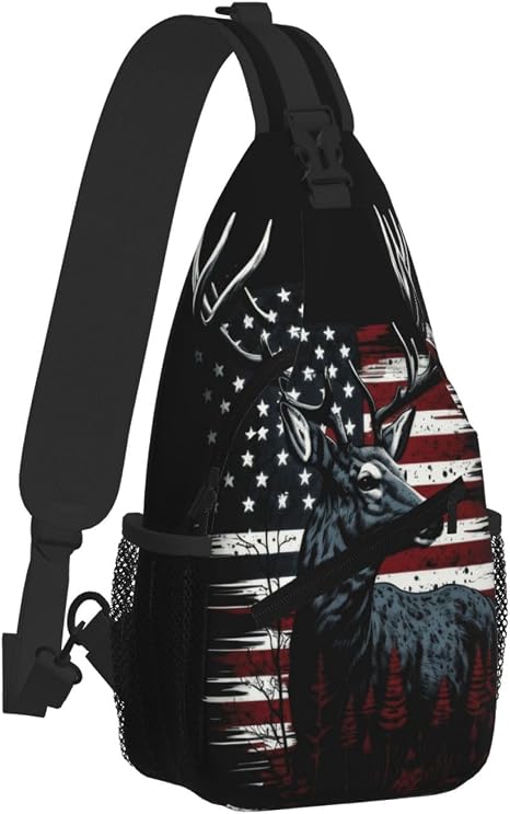 Patriotic Sling Backpack for Men, Rugged American Flag Hunting Crossbody Chest Bag with Water Bottle Holder, Waterproof Tactical Shoulder Daypack for Hiking Travel Outdoor - skull suitcase