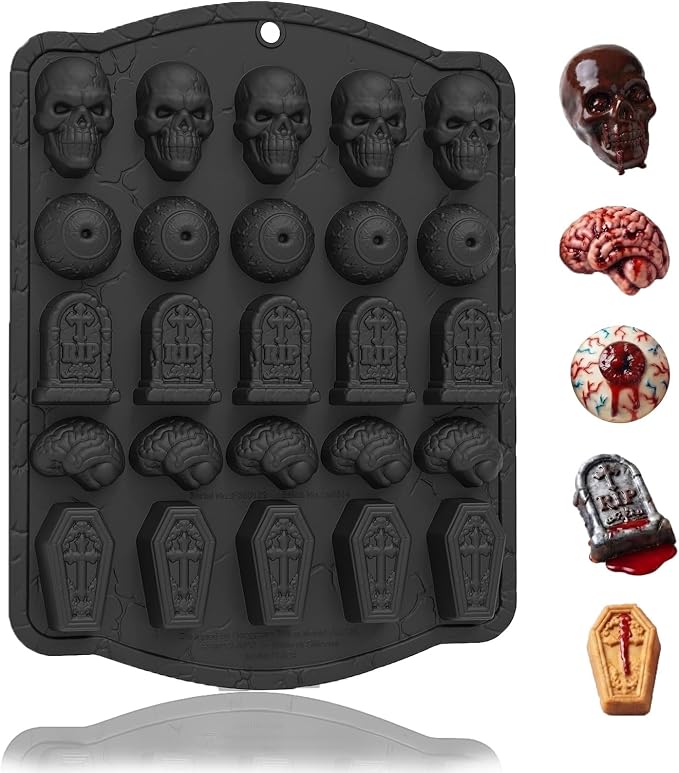 HKNMTT Skull Candy Chocolate Cake Pan 5-Shapes Halloween Silicone Mold - skull ashtray