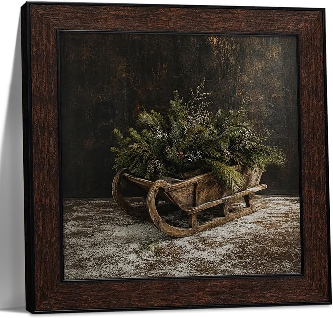 dvhdajed Vintage Christmas Sleigh Tree Wall Art Wooden Frame Decor 20x20in - skull wall art