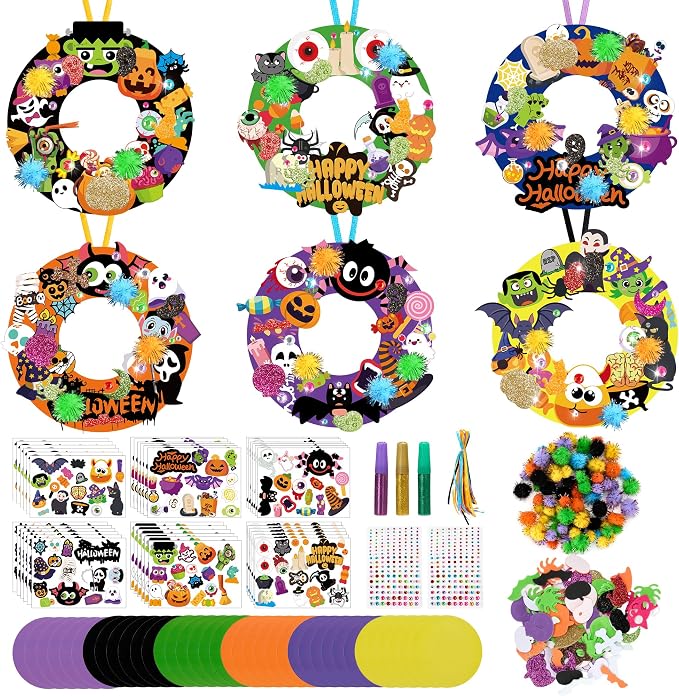 36 Sets Halloween Wreath Craft Kit DIY Halloween Wreath Decorations - skull wreath