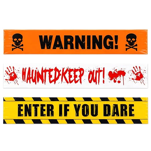 3 Rolls 3in x 90ft Halloween Warning Caution Tape, Haunted Keep Out Blood Handprint Skull Bat Decor Tape for Haunted House Yard Party Spooky Decorations - skull sticker