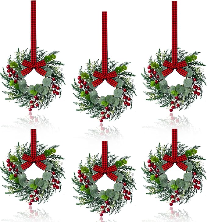 6Pcs 10 Inch Mini Christmas Wreaths for Kitchen Cabinets Window Indoor - skull wreath