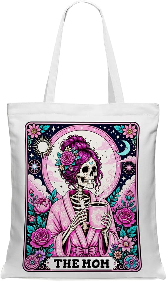 Decohim Funny Skull Tarot Card Sarcastic Canvas Tote Bag Witchy Gifts for Women Grocery Bags for Halloween Birthday - skull suitcase