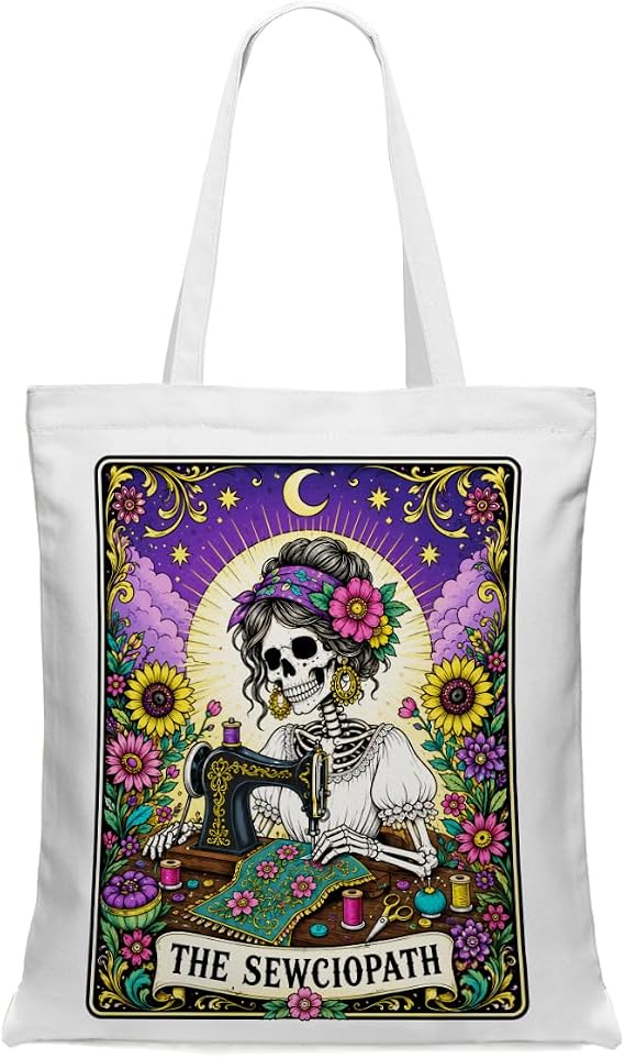 Decohim Funny Skull Tarot Card Sarcastic Canvas Tote Bag Witchy Gifts for Women Grocery Bags for Halloween Birthday - sugar skull handbags for sale