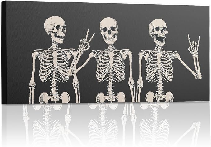 SVFGHGGN Gothic Spooky Large Halloween Skeleton Framed Wall Art Decor 40x20 - skull wall art