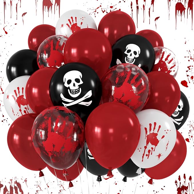Halloween Bloody Balloons Horror Scary Red Black HandPrint Party Decoration - skull inflatable