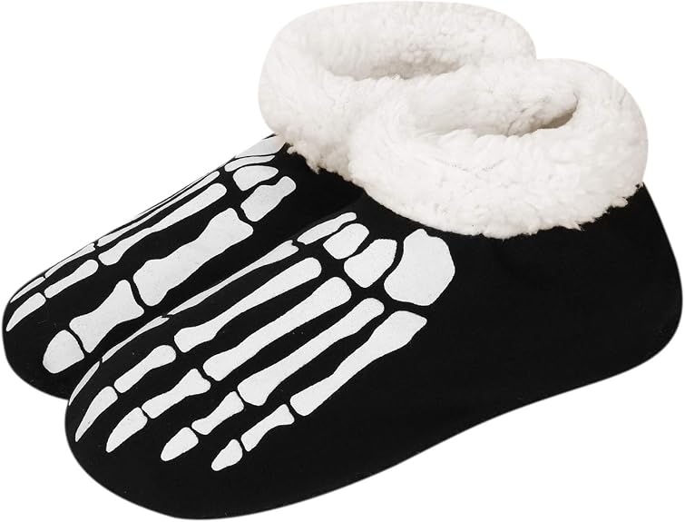 PENINSULA LOVE Women Fuzzy Skull Slippers Glow in The Dark Skeleton Boots Socks Plush Ankle Bootie Slippers for Halloween Winter Indoor - sugar skull boots