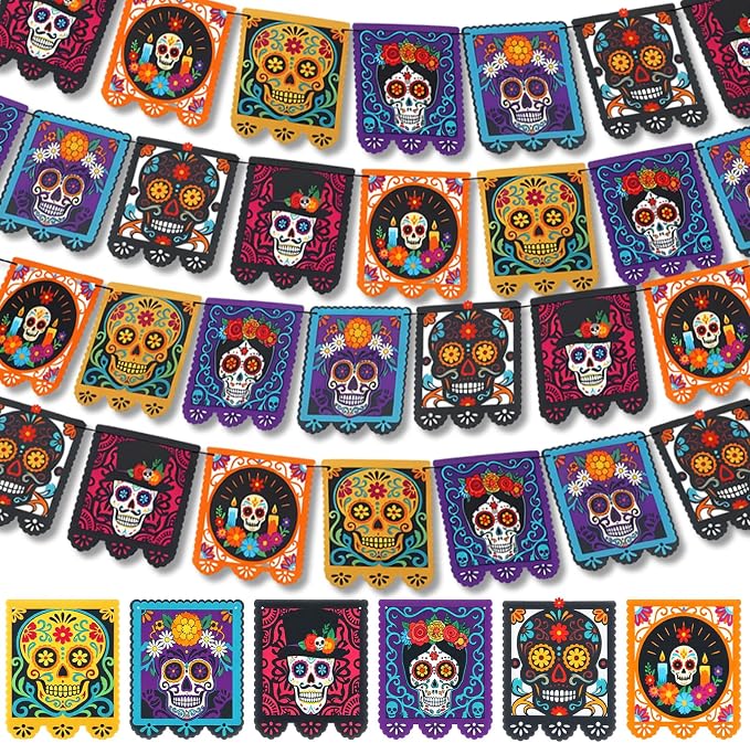 Fanfanwin 4 Pack Dia De Los Muertos Decorations Papel Picado Felt Banner - skull carpet