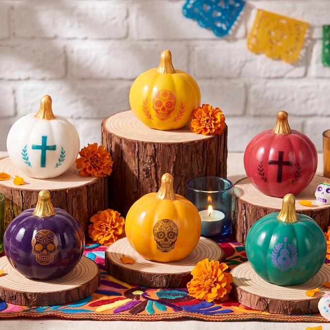 SiliFine 6 Pcs Dia De Los Muertos Altar Decorations Day of the Dead Pumpkin - skull figurine